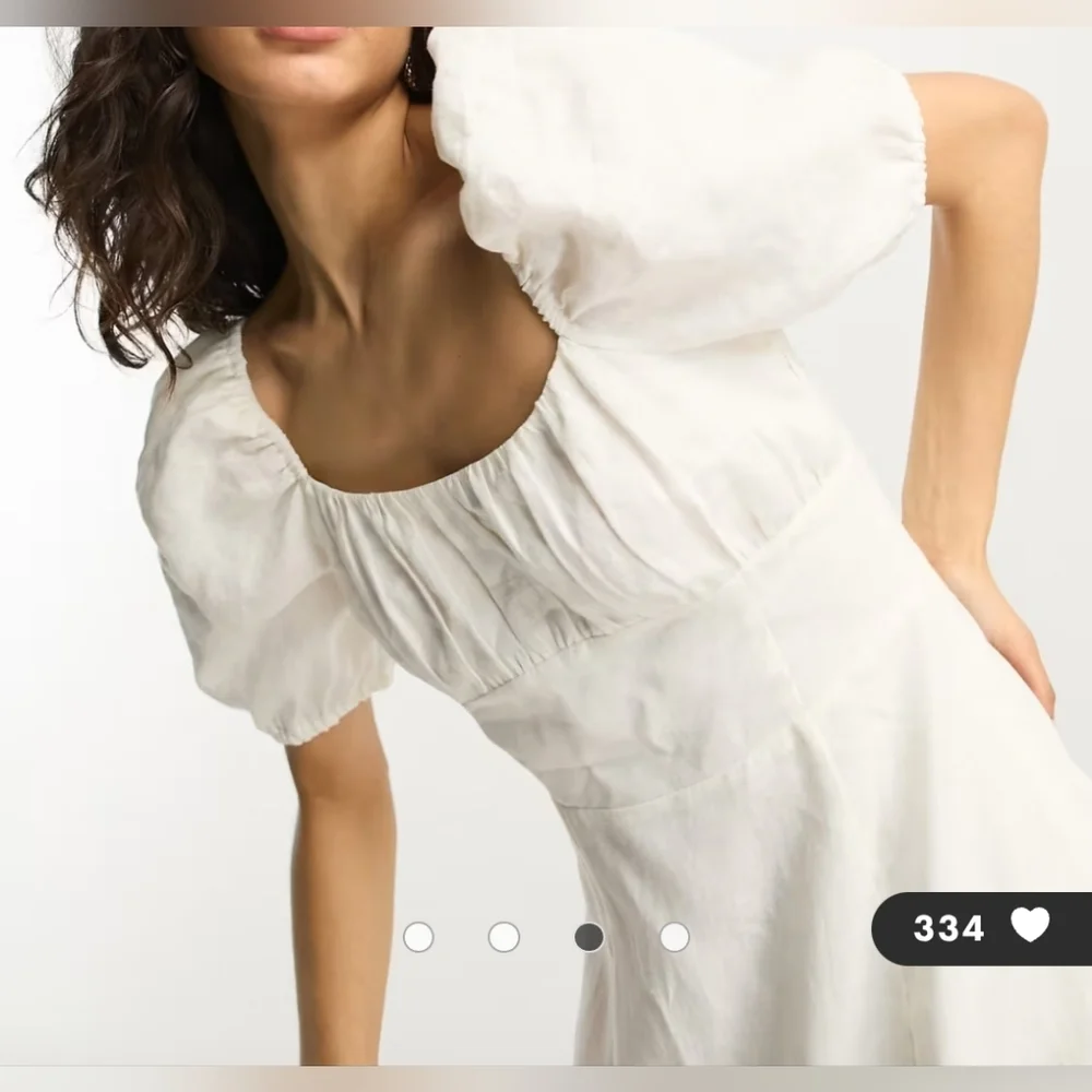 &OtherStories Exclusive 100 Linen Midi Dress Split Puff Sleeve Off White Sz6 - Picture 4 of 16